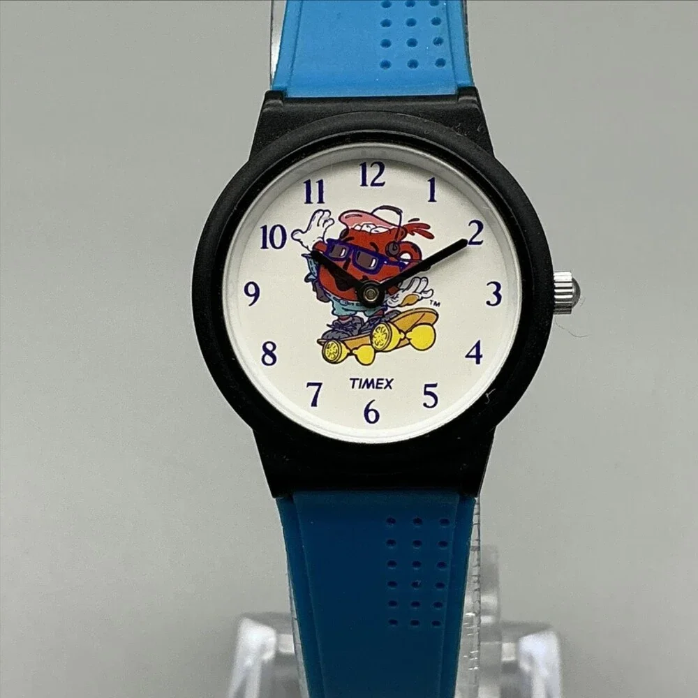 Vintage Timex Boys Watch 25mm Kool Aide Cartoon Dial Blue WR New Battery